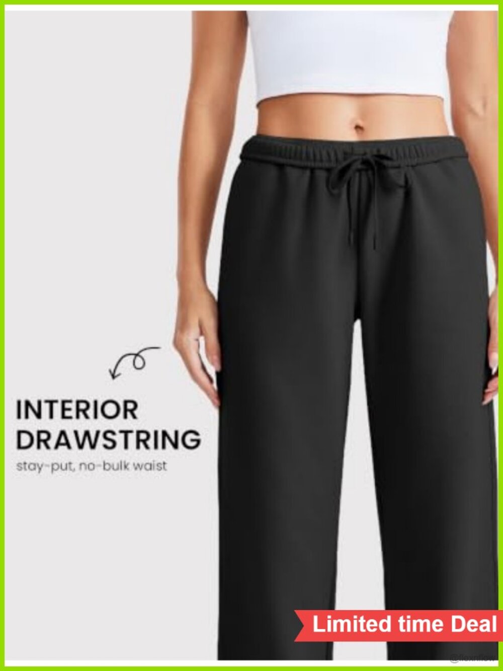 Fleece Lined Wide Leg Sweatpants Petite Regular Inseam Drawstring Pockets - Picture 3 of 6